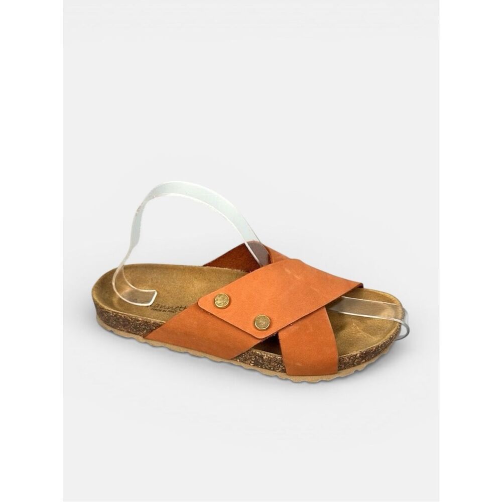 A. Giannetti Leather Cross Strap Cork Sandals Italy Burnt Orange size 7